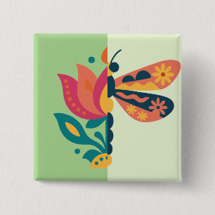 Farbige Schmetterlingsdekoration mit floralen Elem Button