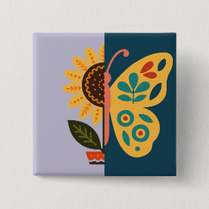 Farbige Schmetterlingsdekoration mit floralen Elem Button