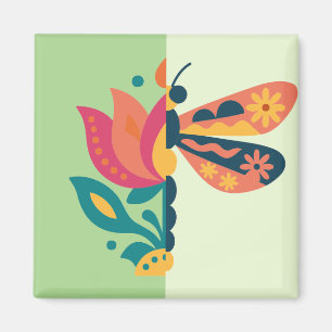 Farbige Schmetterlingsdekoration mit floralen Elem Magnet