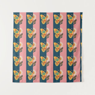 Farbige Schmetterlingsdekoration mit floralen Elem Wandteppich