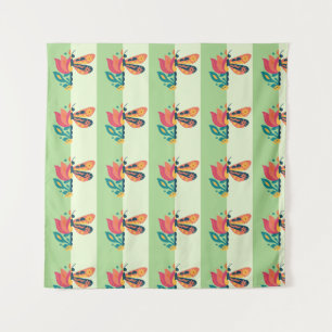 Farbige Schmetterlingsdekoration mit floralen Elem Wandteppich