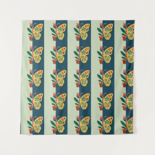 Farbige Schmetterlingsdekoration mit floralen Elem Wandteppich