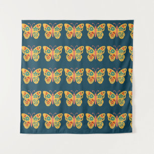 Farbige Schmetterlingsdekoration mit floralen Elem Wandteppich