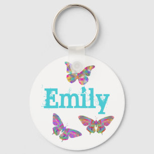 Farbige Schmetterlingskunst Muster Emily Name hinz Schlüsselanhänger