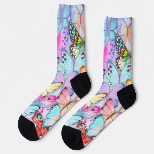 Farbige Schmetterlingsmuster für ihre Lila Socken (Linkes Detail)