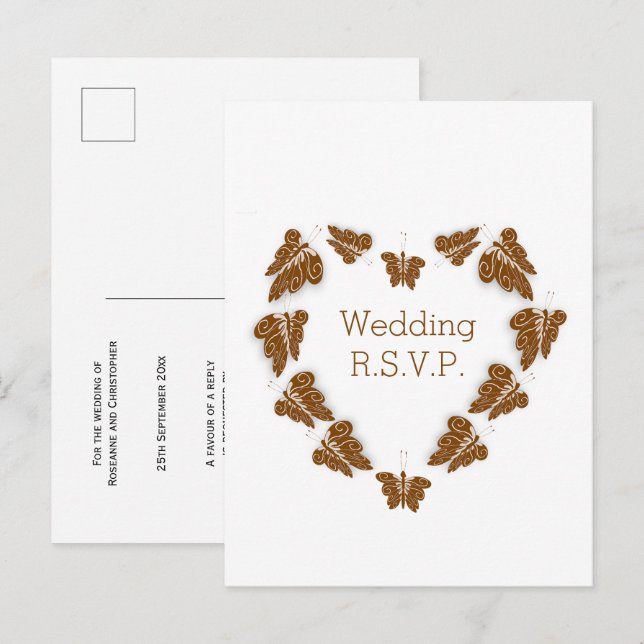 Farbige Schokolade-Schmetterlinge-Design-Hochzeit Einladungspostkarte (Vorne/Hinten)