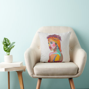 Farbige schöne Mädchen Kunst abstraktes Design Kissen