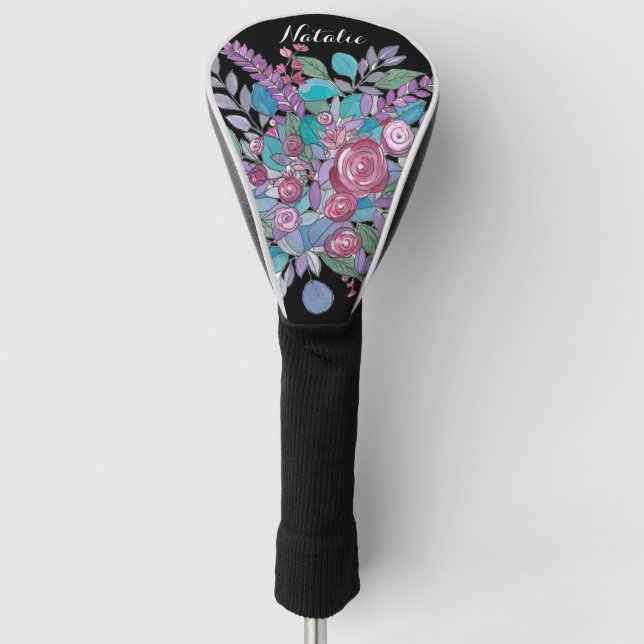 Farbige schwarze Floral Ladys Golf Headcover (Vorderseite)
