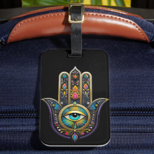 Farbige schwarze Gold Hamsa mit Türkis drittem Aug Gepäckanhänger
