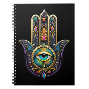 Farbige schwarze Gold Hamsa mit Türkis drittem Aug Notizblock