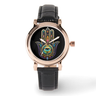 Farbige schwarze Gold Hamsa mit türkisfarbenem Dri Armbanduhr
