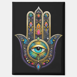 Farbige schwarze Gold Hamsa mit türkisfarbenem Dri Magnet