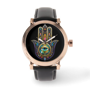 Farbige schwarze Gold Hamsa mit Turquoise Drittes  Armbanduhr