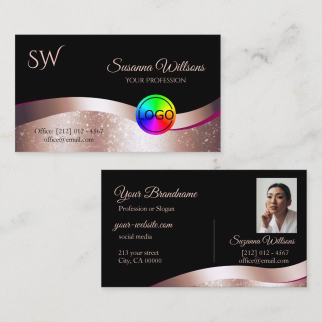 Farbige Schwarze Logos, Monogramm und Foto, in Wav Visitenkarte (Vorne/Hinten)