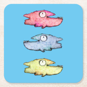 Farbige schwimmende glückliche Fische Rechteckiger Pappuntersetzer