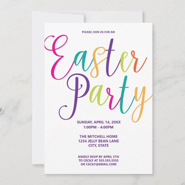 Farbige Script Typografie OsterParty Einladung (Vorderseite)