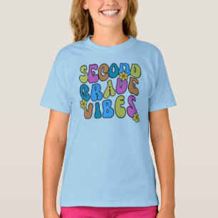 Farbige Second Grade Vibes Zurück zur Schule Retro T-Shirt