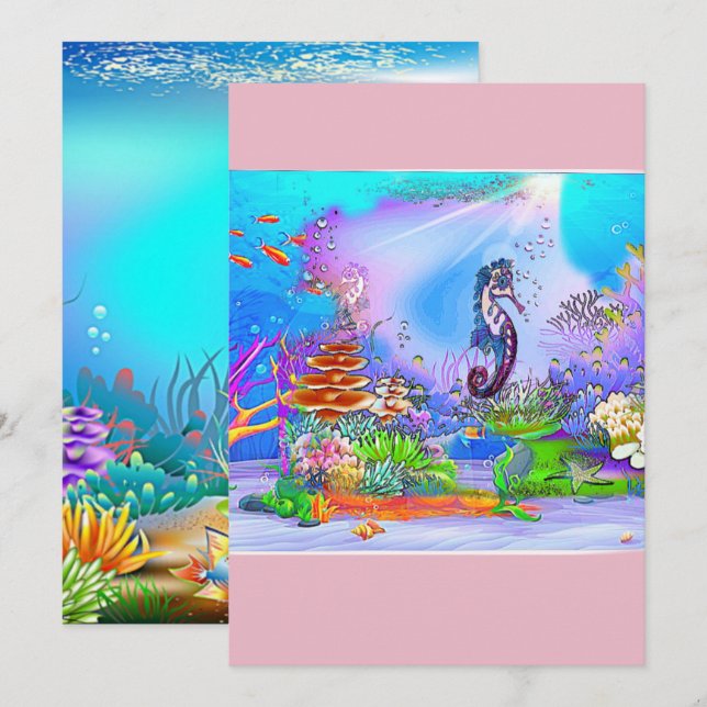 Farbige Seepferd personalisierte Karte (Vorne/Hinten)