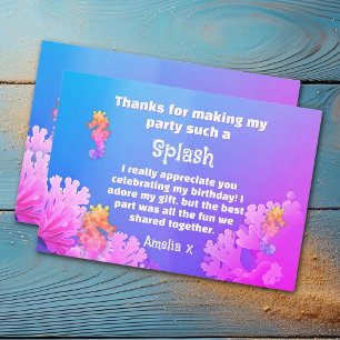 Farbige Seepferdchen-Party  Dankeskarte