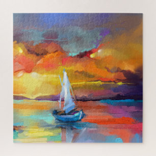 Farbige Segelboot-Sonnenuntergangs-Abstrakte Kunst