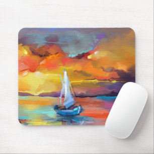 Farbige Segelboot-Sonnenuntergangs-Abstrakte Kunst Mousepad
