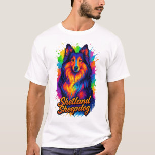Farbige Shetland Sheepdog Pop-Art-Illustration T-Shirt