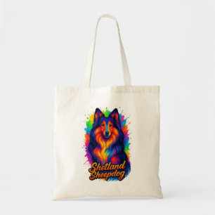 Farbige Shetland Sheepdog Pop-Art-Illustration Tragetasche