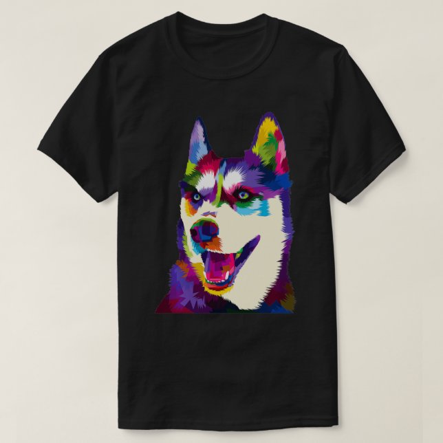 Farbige sibirische Husky geometrisch leuchtende Hu T-Shirt (Design vorne)
