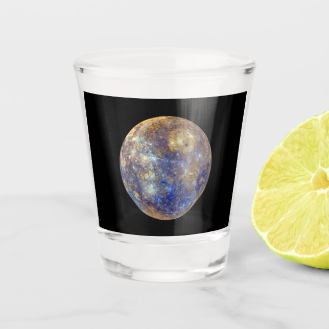 Farbige Sicht auf Quecksilber Schnapsglas (Vorderseite)
