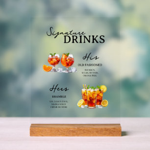 Farbige Signature-Cocktails Hochzeitstisch-Schild Acrylschild
