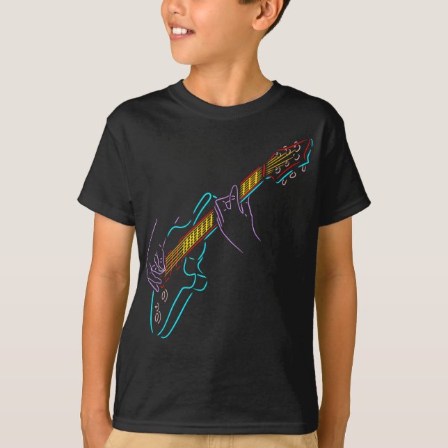 Farbige Silhouette einer Bassgitarre. Rockmusik. T-Shirt (Vorderseite)
