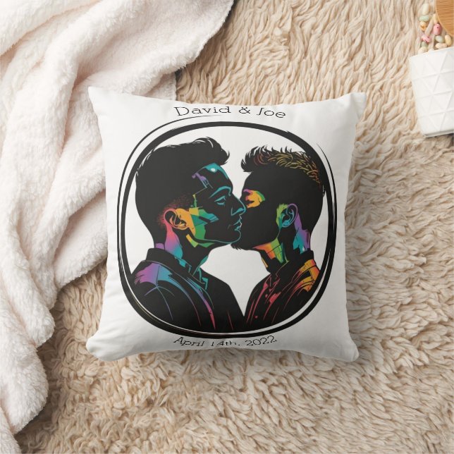 Farbige Silhouette von Gay Couple Personalisiert Kissen (Decke)
