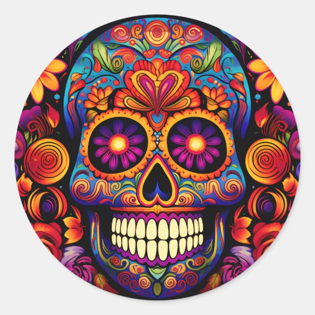 Farbige Skull Art Schlüsselanhänger Aufkleber (Vorderseite)