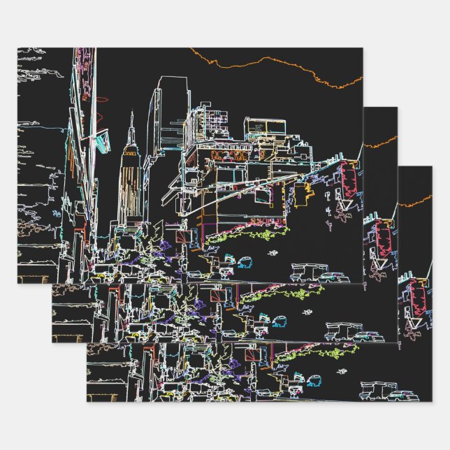 Farbige Skyline in Manhattan Geschenkpapier Set (Set)