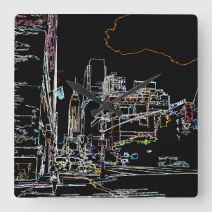 Farbige Skyline in Manhattan Quadratische Wanduhr