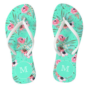 Farbige Sommer-Blume, Monogramm Aquamarine Flip Fl Flops