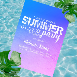 Farbige Sommer Geburtstags Strandparty Blau Pink Einladung