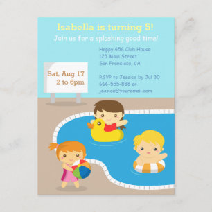 Farbige Sommer-Geburtstagspool-Party Einladungen