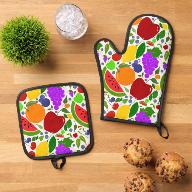 Farbige Sommerfrüchte  Ofenhandschuh & Topflappen-Set (Oben Unten)