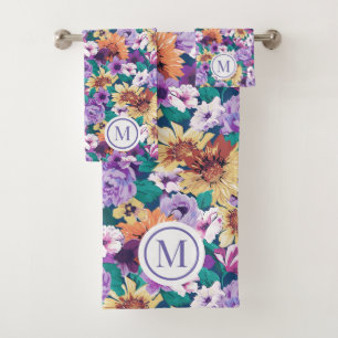 Farbige Sommerkollontur der Blume Badhandtuch Set