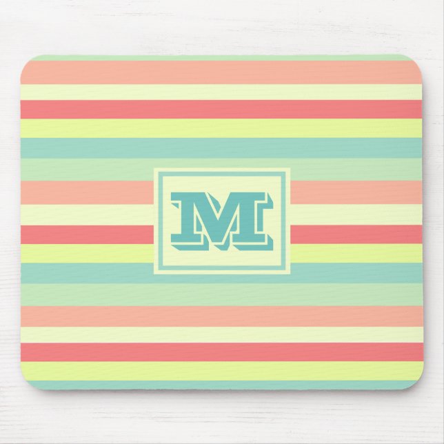 Farbige Sommerstreifen mit Monogramm Mousepad (Vorne)