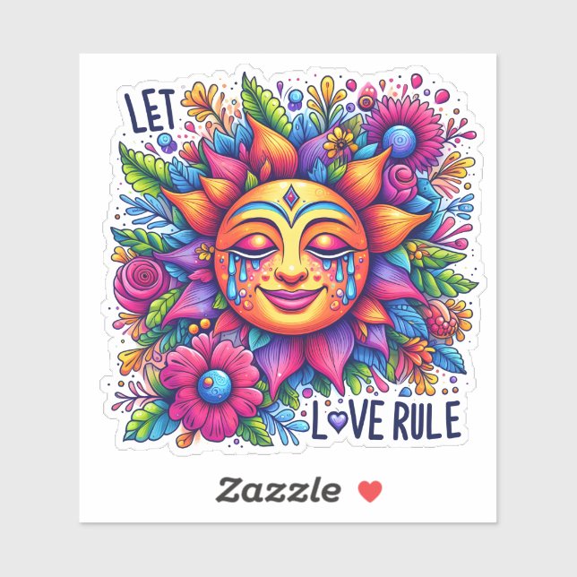 Farbige Sonne mit Blumenmotiven Aufkleber (Blatt)