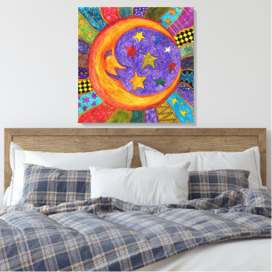 Farbige Sonne, Mond und Sterne umwickelte Leinwand