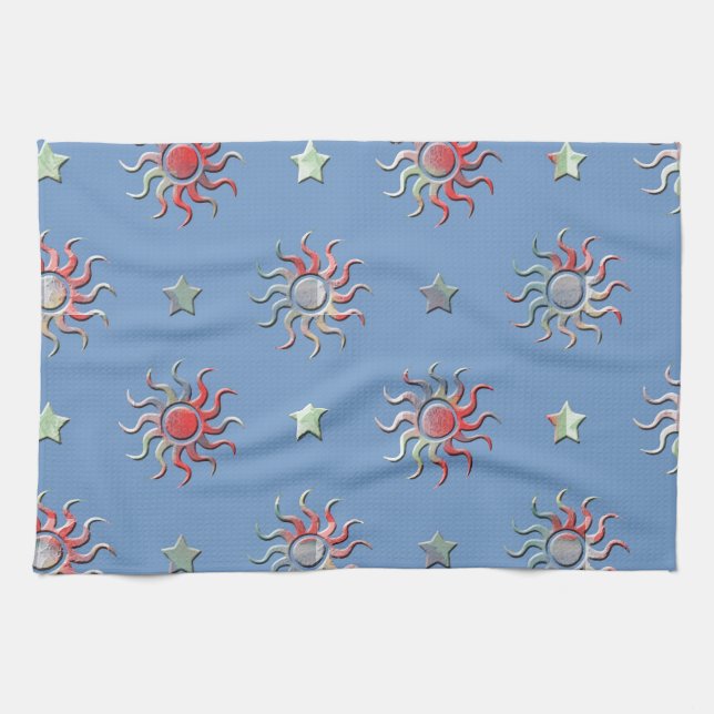 Farbige Sonne und Sterne Design Geschirrtuch (Horizontal)