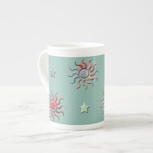 Farbige Sonne und Sterne Design Prozellantasse