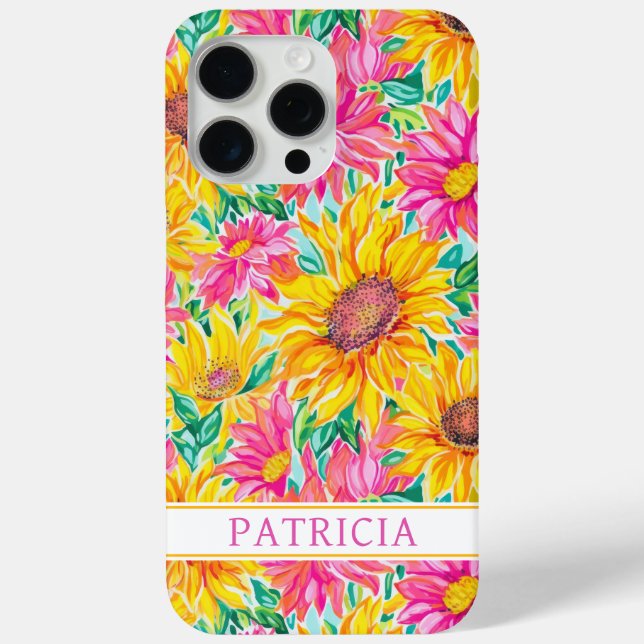 Farbige Sonnenblumen-Malerei mit Monogramm Case-Mate iPhone Hülle (Rückseite)