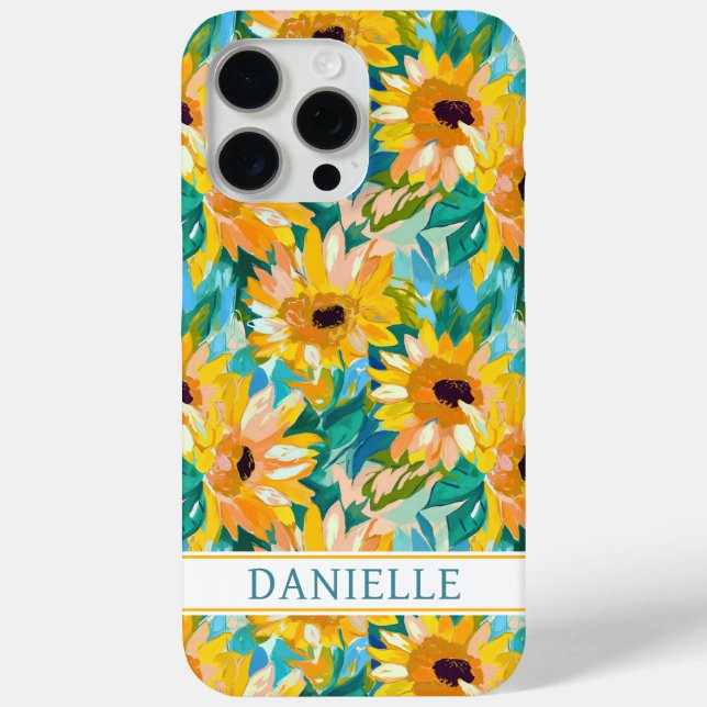 Farbige Sonnenblumen-Malerei monogrammiert Case-Mate iPhone Hülle (Rückseite)