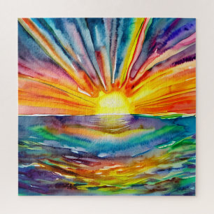Farbige Sonnenstrahlen über der Wasserreflexion KI