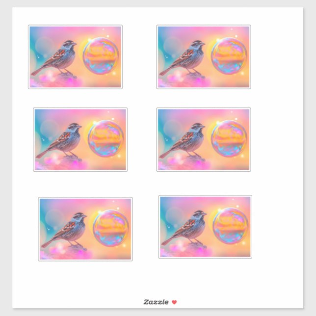 Farbige Sparrow und Regenbogenblase Aufkleber (Blatt)