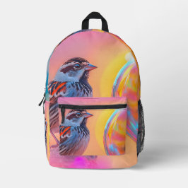 Farbige Sparrow und Regenbogenblase Bedruckter Rucksack